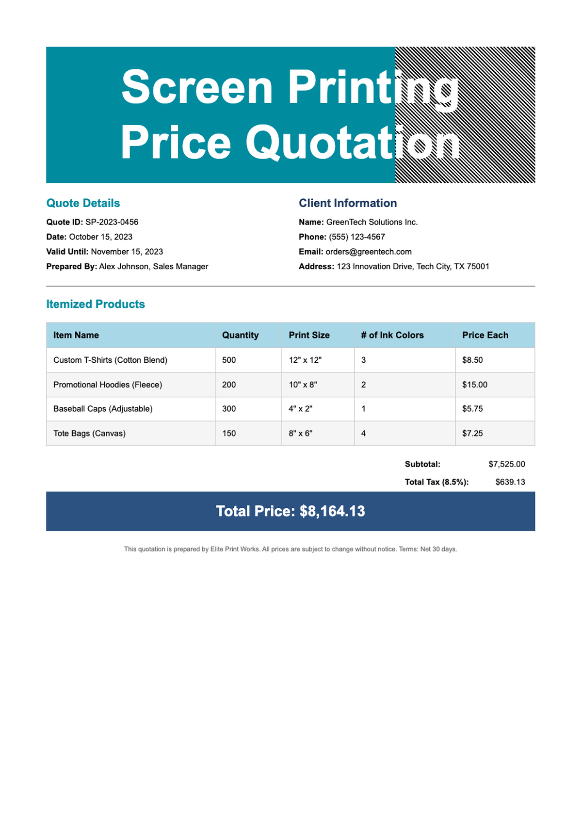 Screen printing quote with itemized pricing and contact details_variant_3